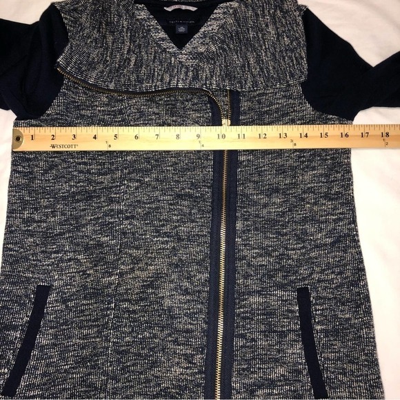 Tommy Hilfiger Athluxe Mixed Fabric Blue Tweed Gold Jacket Extra Small - Picture 3 of 13